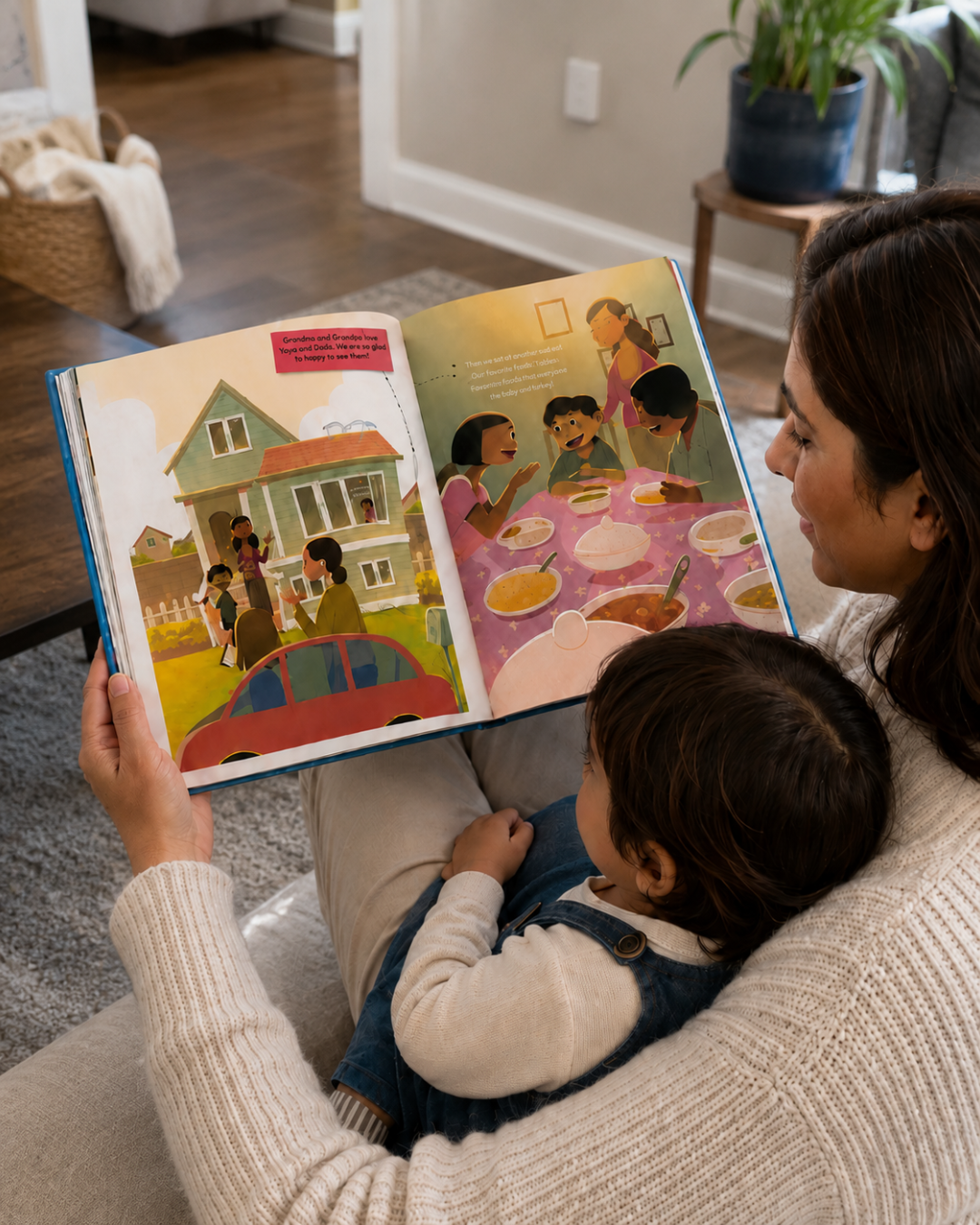 mother son reading personalized childrens books on religious learning