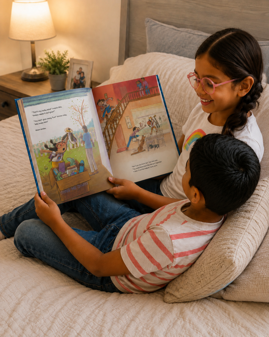 siblings reading personalized kids book together bound to belong books on belonging